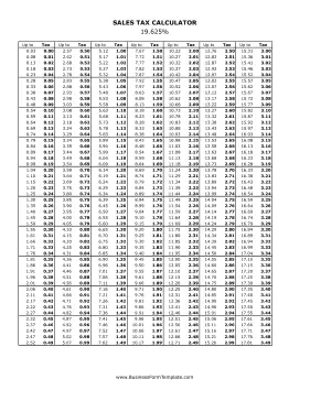 19.625% Sales Tax Calculator Business Form Template