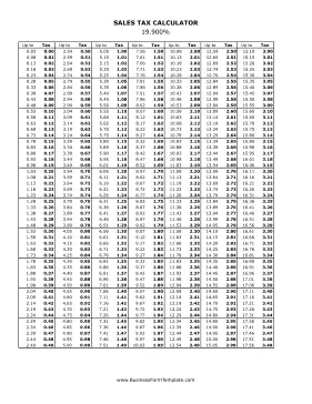 19.9% Sales Tax Calculator Business Form Template