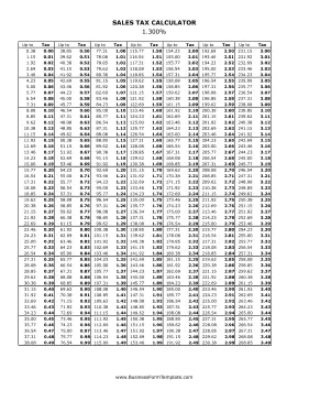 1.3% Sales Tax Calculator Business Form Template