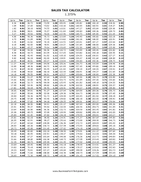 1.375% Sales Tax Calculator Business Form Template