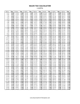 1.625% Sales Tax Calculator Business Form Template