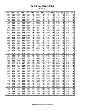 1.75% Sales Tax Calculator Business Form Template