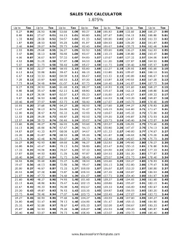 1.875% Sales Tax Calculator Business Form Template