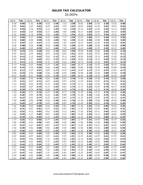 20% Sales Tax Calculator Business Form Template