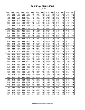 2.1% Sales Tax Calculator Business Form Template