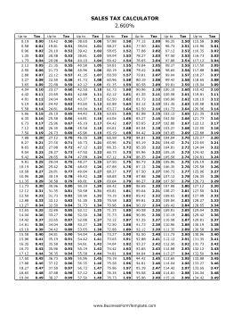 2.6% Sales Tax Calculator Business Form Template