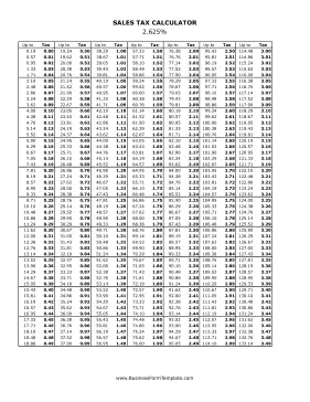 2.625% Sales Tax Calculator Business Form Template