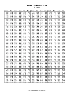 2.75% Sales Tax Calculator Business Form Template