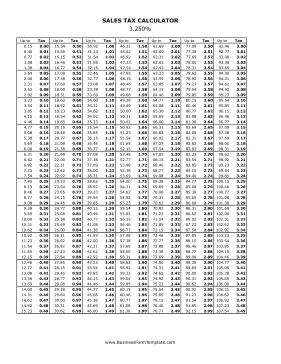 3.25% Sales Tax Calculator Business Form Template