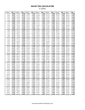 3.75% Sales Tax Calculator Business Form Template