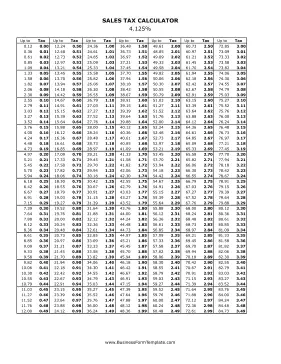 4.125% Sales Tax Calculator Business Form Template