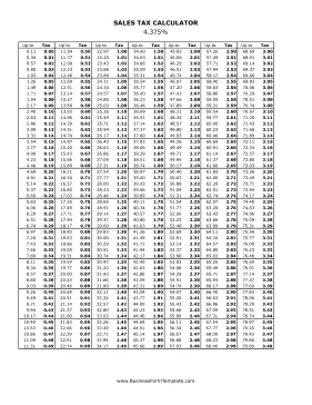 4.375% Sales Tax Calculator Business Form Template