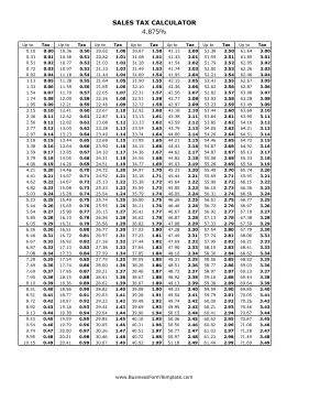 4.875% Sales Tax Calculator Business Form Template