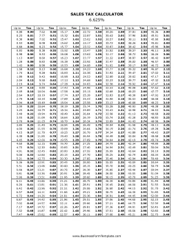 6.625% Sales Tax Calculator Business Form Template