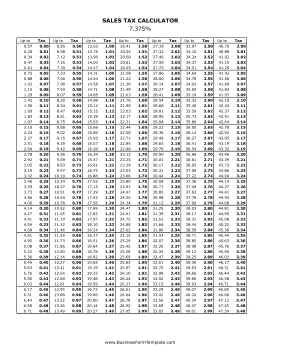 7.375% Sales Tax Calculator Business Form Template