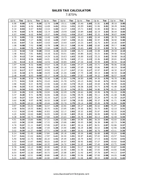 7.875% Sales Tax Calculator Business Form Template