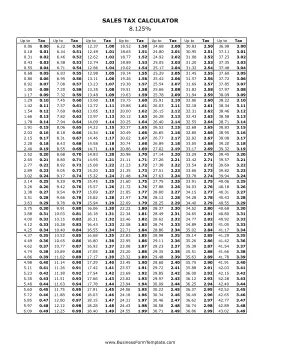 8.125% Sales Tax Calculator Business Form Template