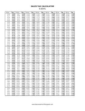 8.6% Sales Tax Calculator Business Form Template