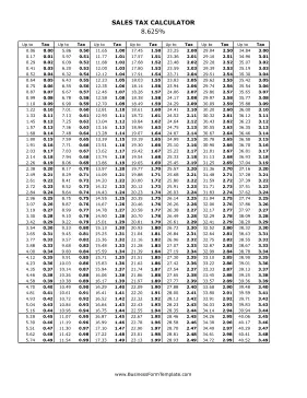 8.625% Sales Tax Calculator Business Form Template