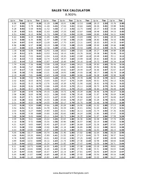 8.9% Sales Tax Calculator Business Form Template