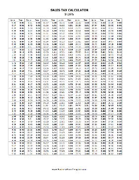 9% Sales Tax Calculator Business Form Template