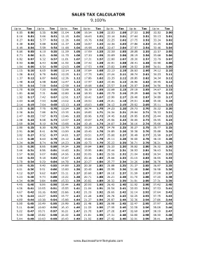 9.1% Sales Tax Calculator Business Form Template