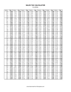 9.125% Sales Tax Calculator Business Form Template