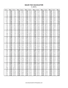 9.3% Sales Tax Calculator Business Form Template