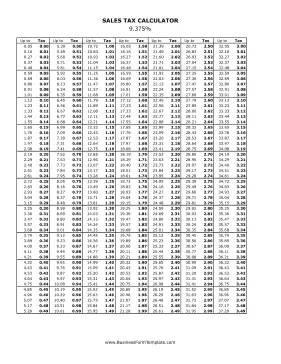 9.375% Sales Tax Calculator Business Form Template