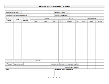 Salesperson Commission Voucher Business Form Template