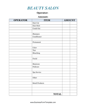 Salon Receipt Business Form Template