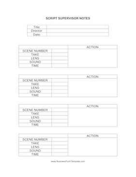 Script Supervisor Notes Business Form Template