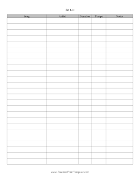 Set List Business Form Template