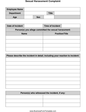 Sexual Harassment Complaint Business Form Template