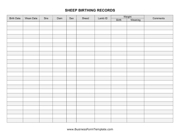 Sheep Birthing Records Business Form Template