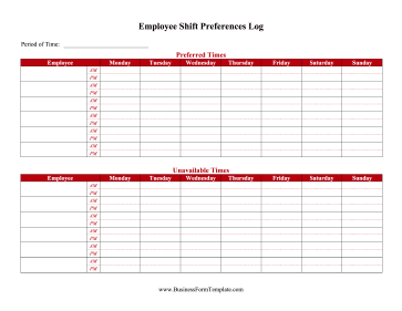 Shift Preferences Log Business Form Template