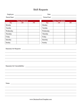 Shift Request Form Business Form Template