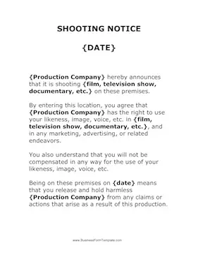 Shooting Notice Business Form Template