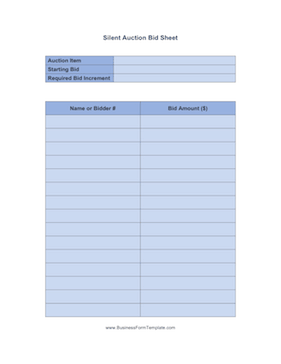 Silent Auction Bid Sheet Business Form Template