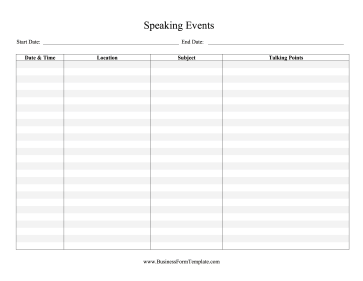 Speaking Events Tracker Business Form Template