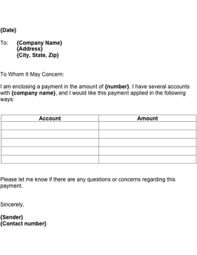 Payment on Specific Accounts Business Form Template