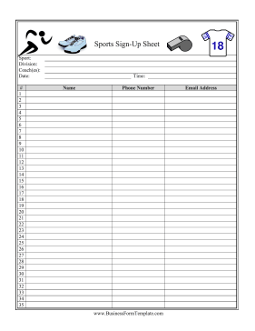 Sports Signup Sheet Business Form Template