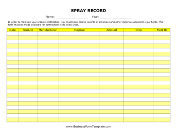Spray Record Business Form Template