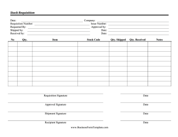 Stock Requisition Form Business Form Template