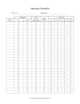 Store Opening Procedure Checklist Business Form Template