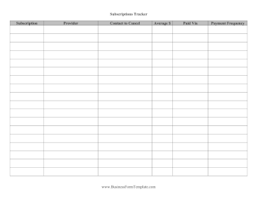 Subscriptions Tracker Business Form Template