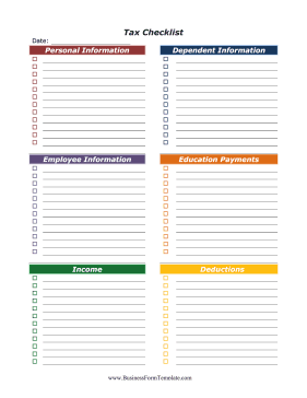 Tax Checklist Business Form Template