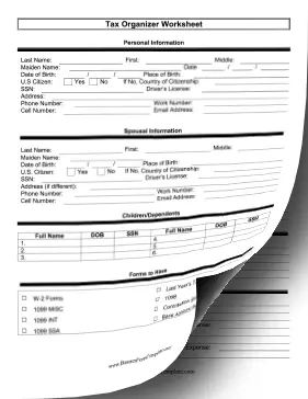 Tax Organization Worksheet (two pages) Business Form Template