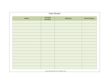 Team Roster Business Form Template