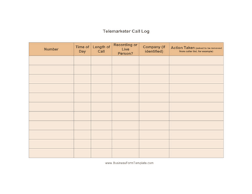 Telemarketer Call Log Business Form Template